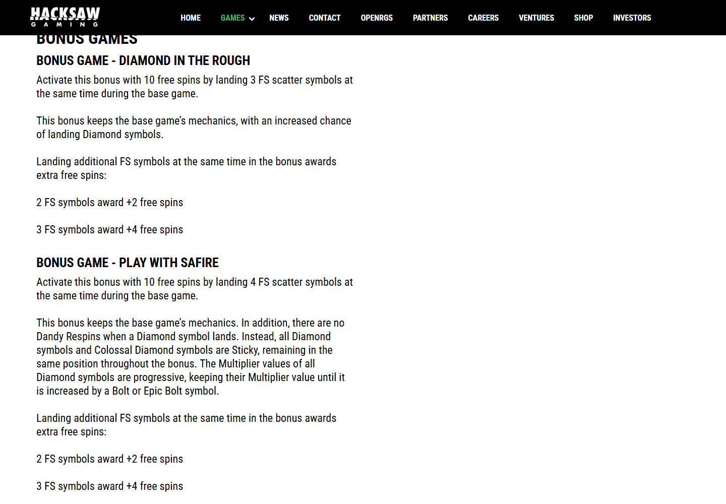 Official Dandy Diamonds page describing Diamond in the Rough and Play with Safire